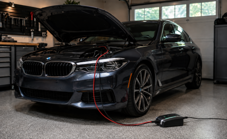BMW battery tender and smart charger for garage maintenance