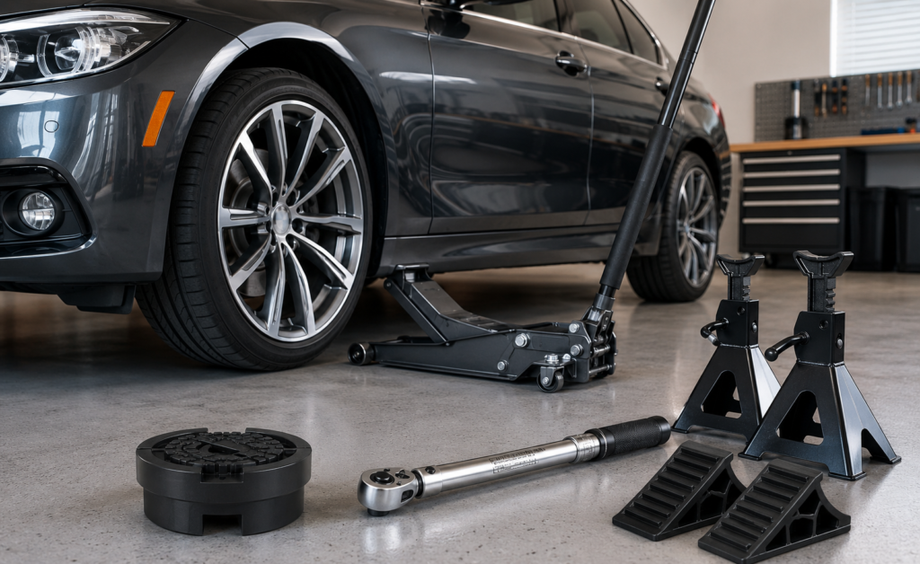 BMW jack pad adapter and jacking tools for DIY maintenance
