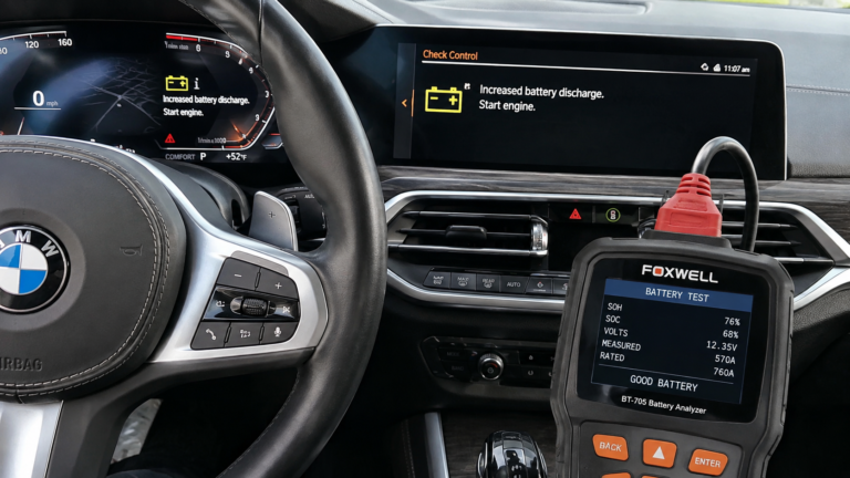 BMW increased battery discharge warning with battery diagnostic equipment