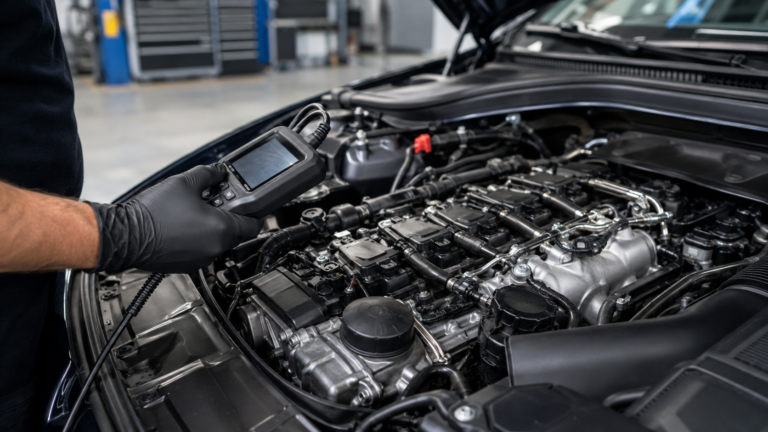 BMW engine being diagnosed for a misfire