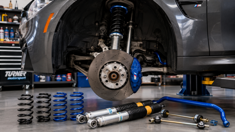 BMW suspension with coilover spring and performance components